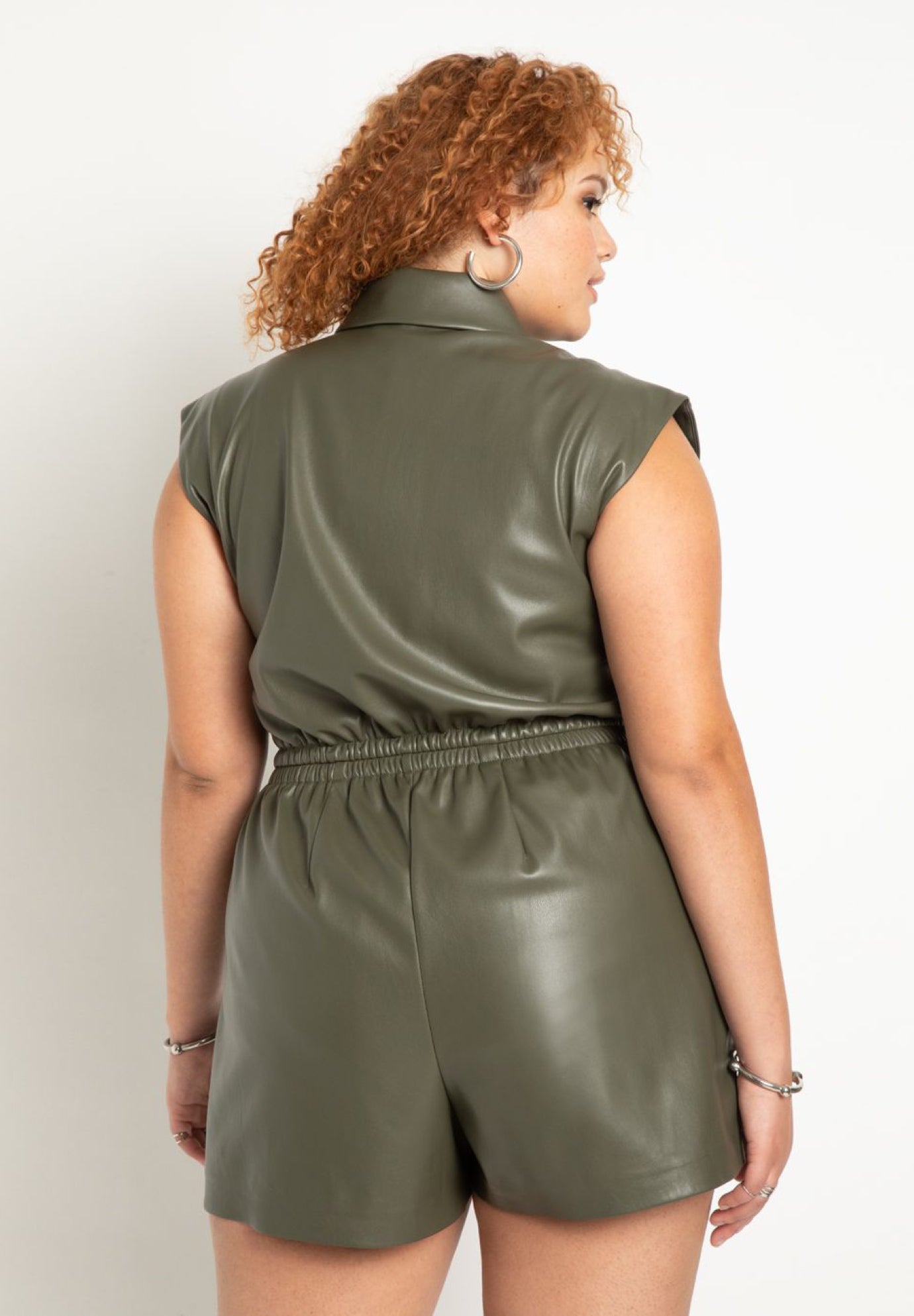 Faux Leather Romper With Moto Details image number 2