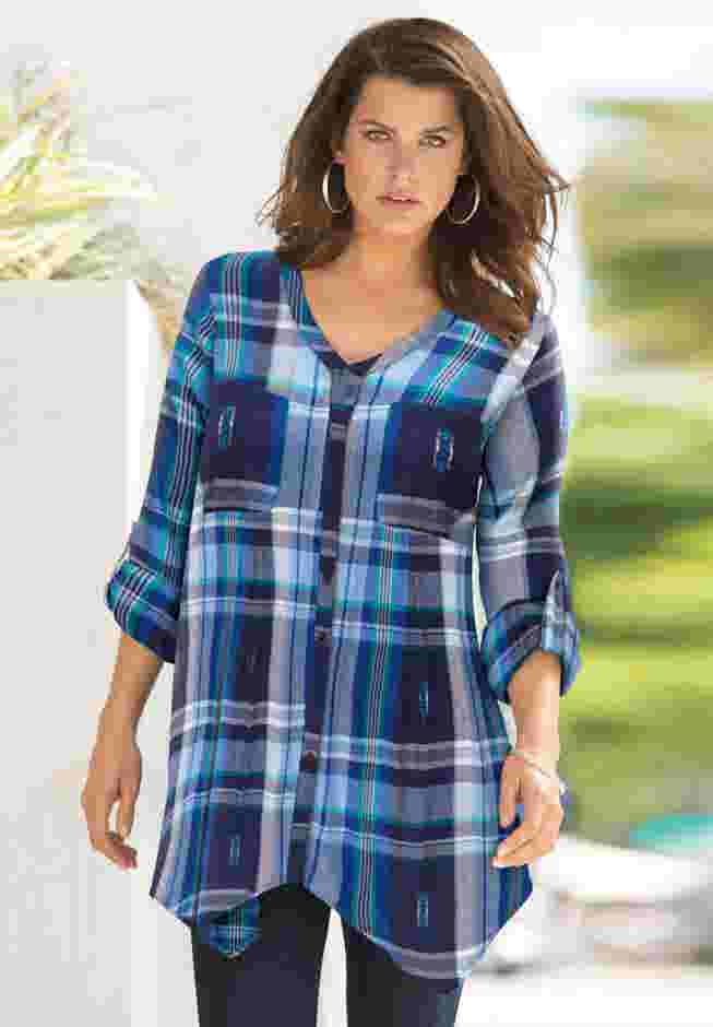 Soft Plaid Button-Front Shirt image number 3