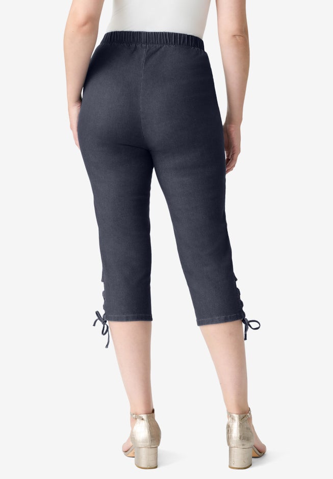 Plus Size Comfort Stretch Lace Up Capri Jean image number 1