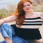 Striped Knitted Fringe Hem Tank image number null