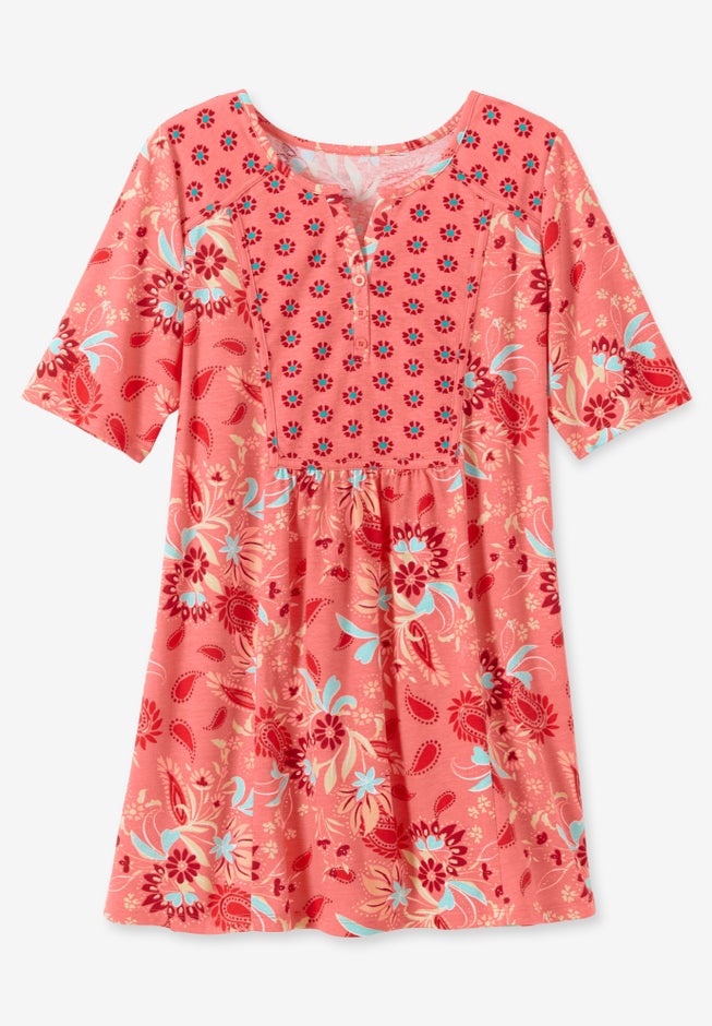 Mixed Print Henley Tunic image number 3