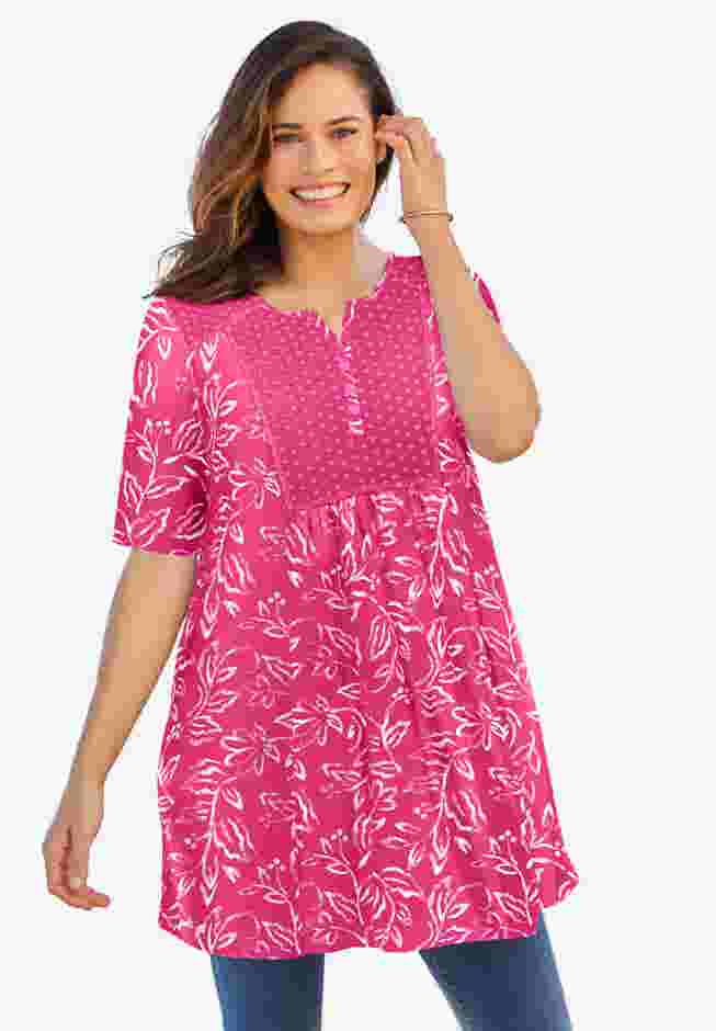 Mixed Print Henley Tunic image number 0
