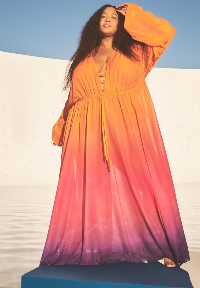 Gabi Fresh Swim x ELOQUII Dramatic Tie Front Coverup Dress image number null
