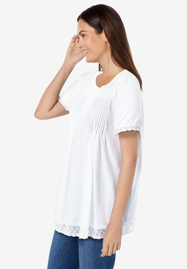 Lace-Trim Pintucked Tunic image number 2