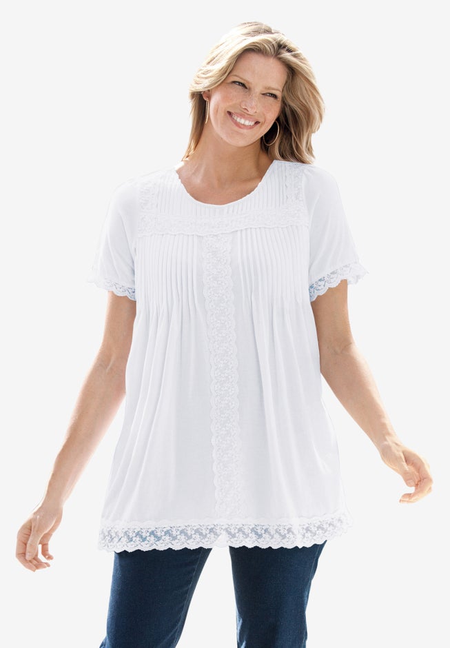 Lace-Trim Pintucked Tunic image number 0