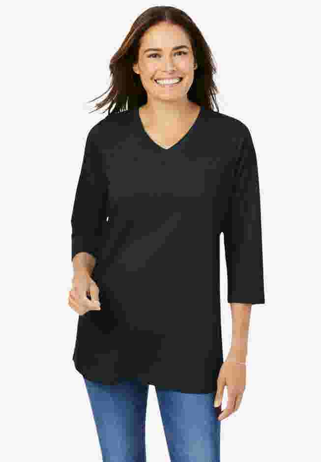 Perfect Three-Quarter Sleeve V-Neck Tee image number 1