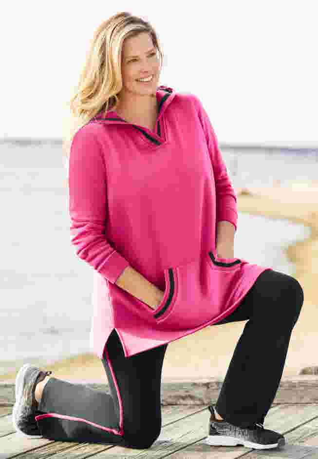 Womens Plus-Size Stretch-Cotton Knit Pull-On Bootcut Side-Stripe Leggings image number 0