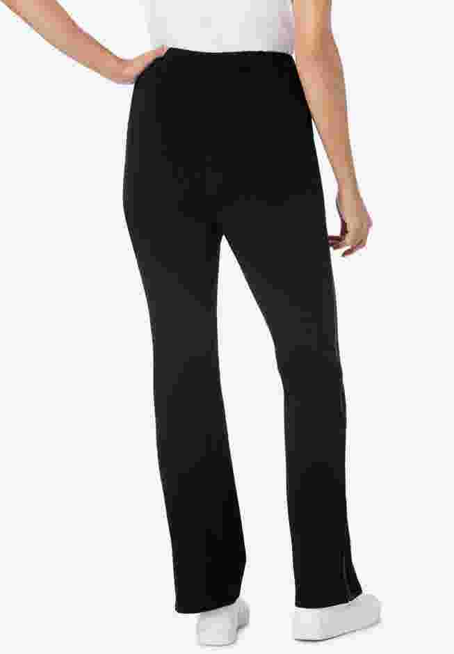 Womens Plus-Size Stretch-Cotton Knit Pull-On Bootcut Side-Stripe Leggings image number 1