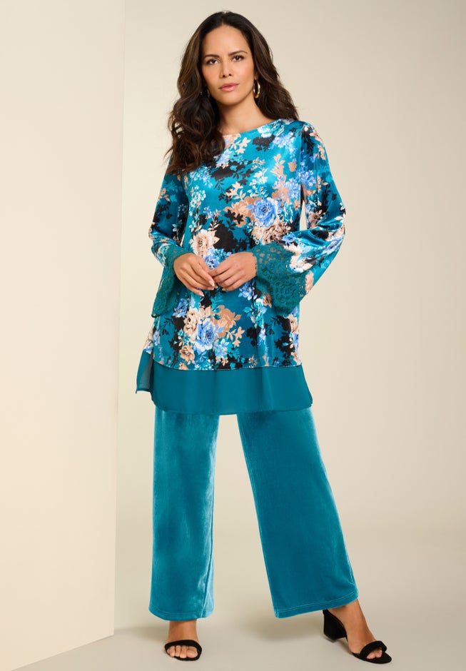 Lace-Trim Velour Tunic image number 3