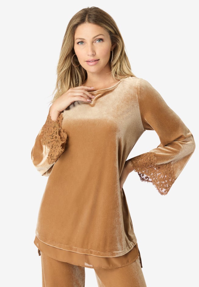 Lace-Trim Velour Tunic image number 0