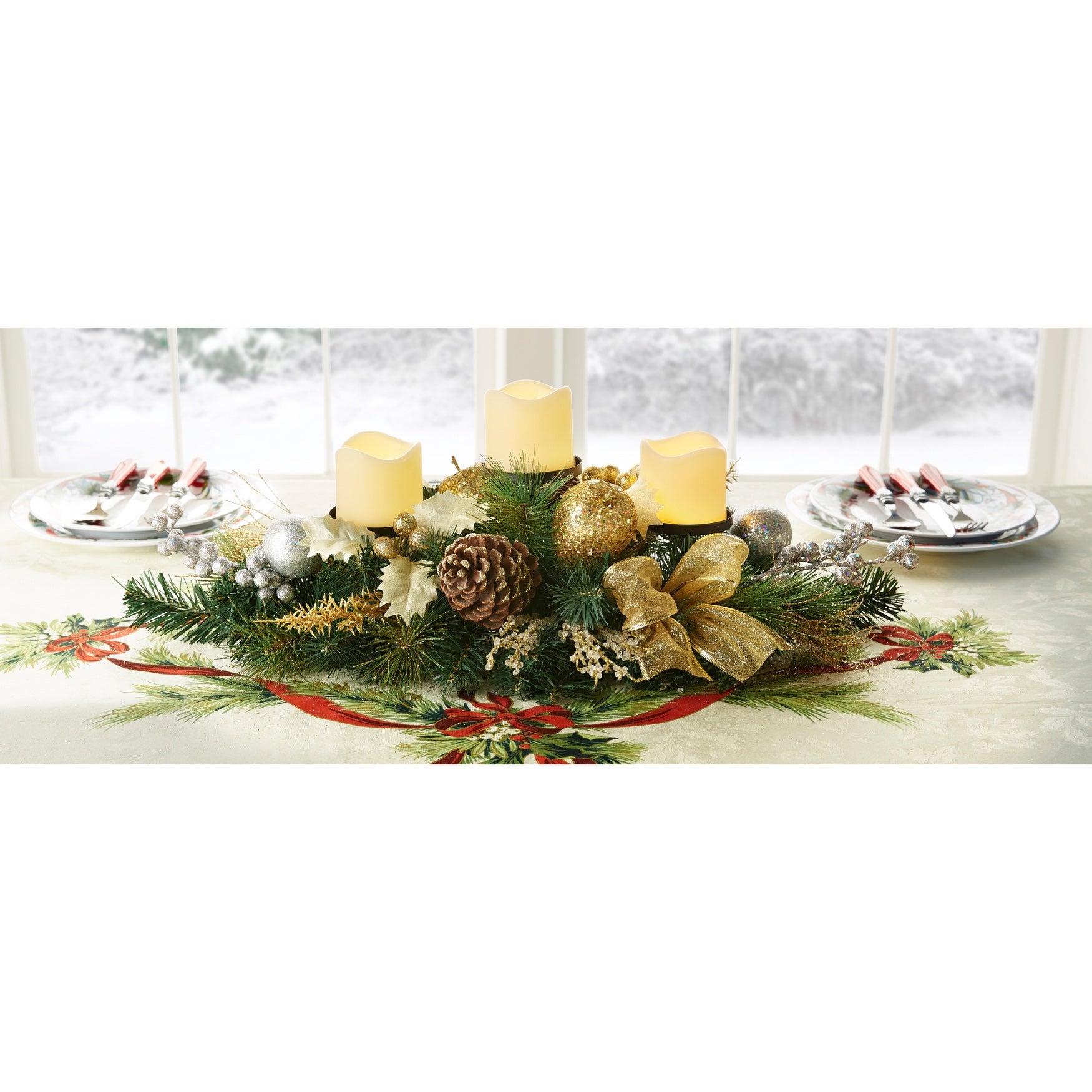Cordless LED Pre-Decorated Candleholder Centerpiece image number 0
