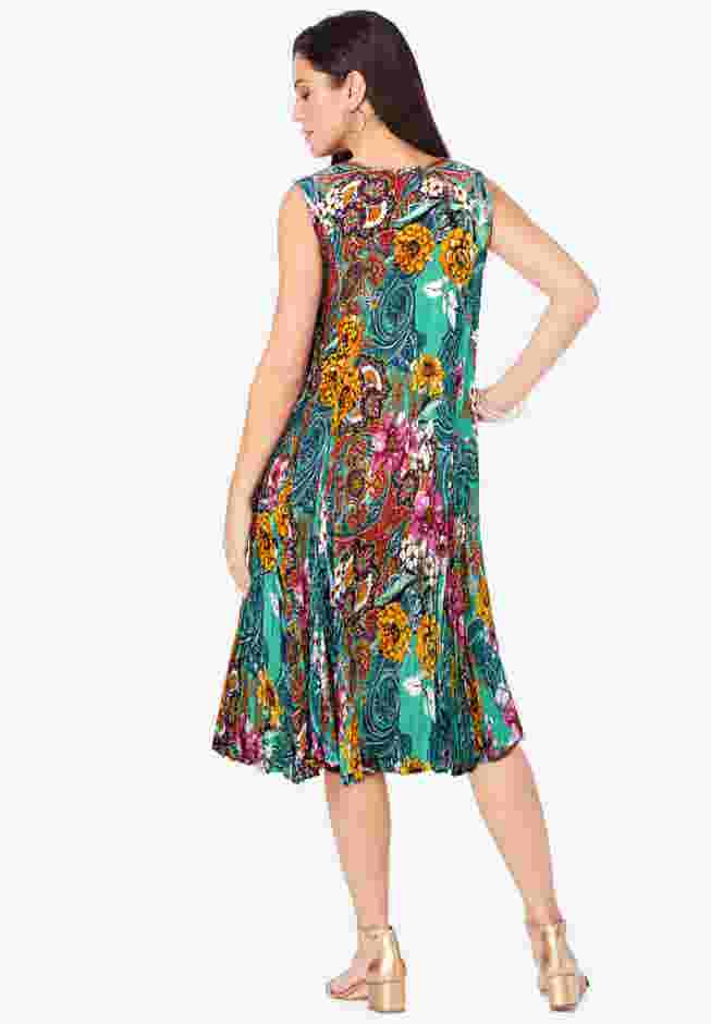 Hand-Crinkled A-Line Dress with Tassel Ties image number 1