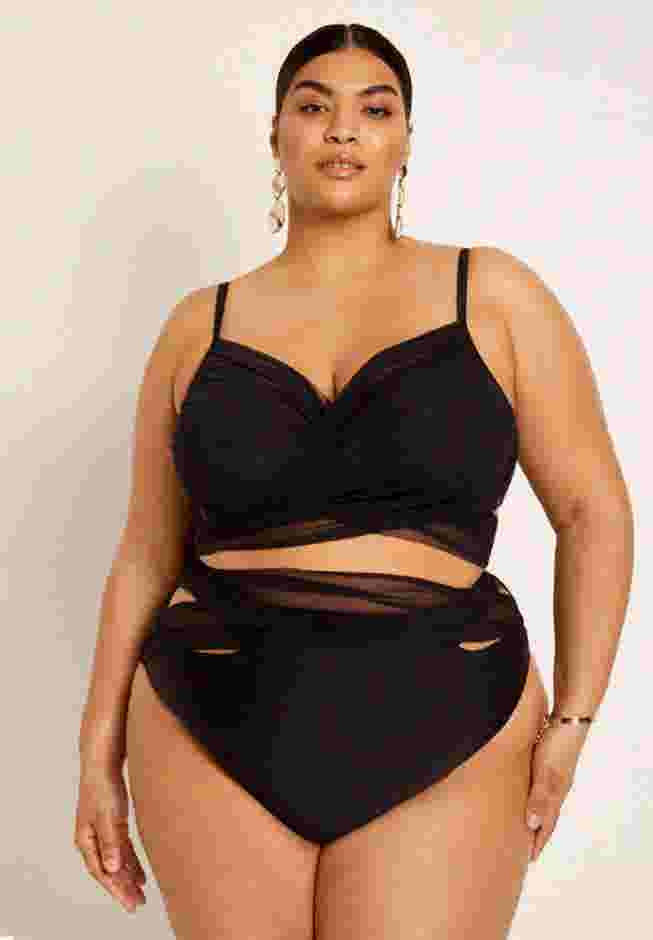 Gabi Fresh Swim x ELOQUII Wrap Detail Mesh High Waisted Bikini Bottom image number 3