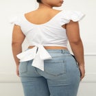 ELOQUII Elements Knit Flutter Sleeve Tie Back Crop Top image number null