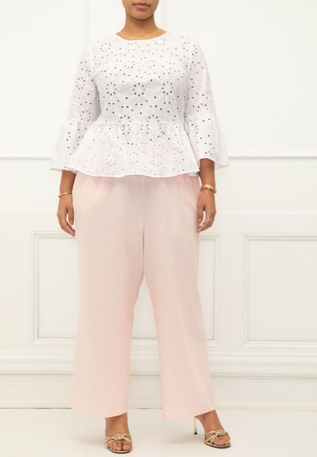 ELOQUII Elements Eyelet Peplum Top image number 3