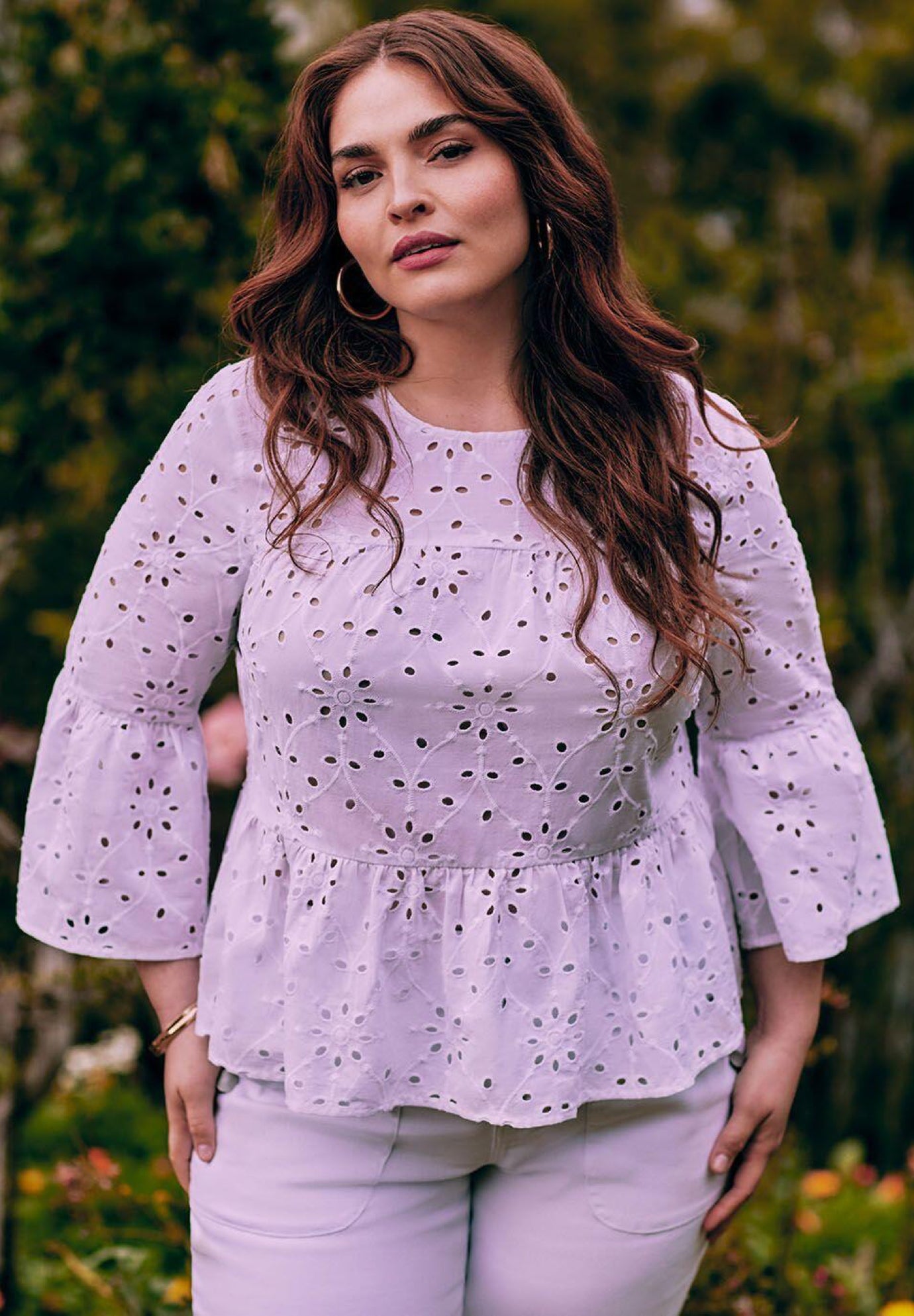 ELOQUII Elements Eyelet Peplum Top image number 0