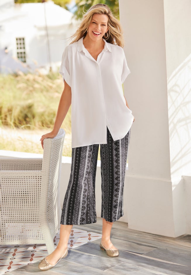 Pull-On Elastic-Waist Soft Capri image number 1