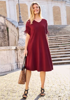 Stretch Cotton Tie Sleeve Midi Dress