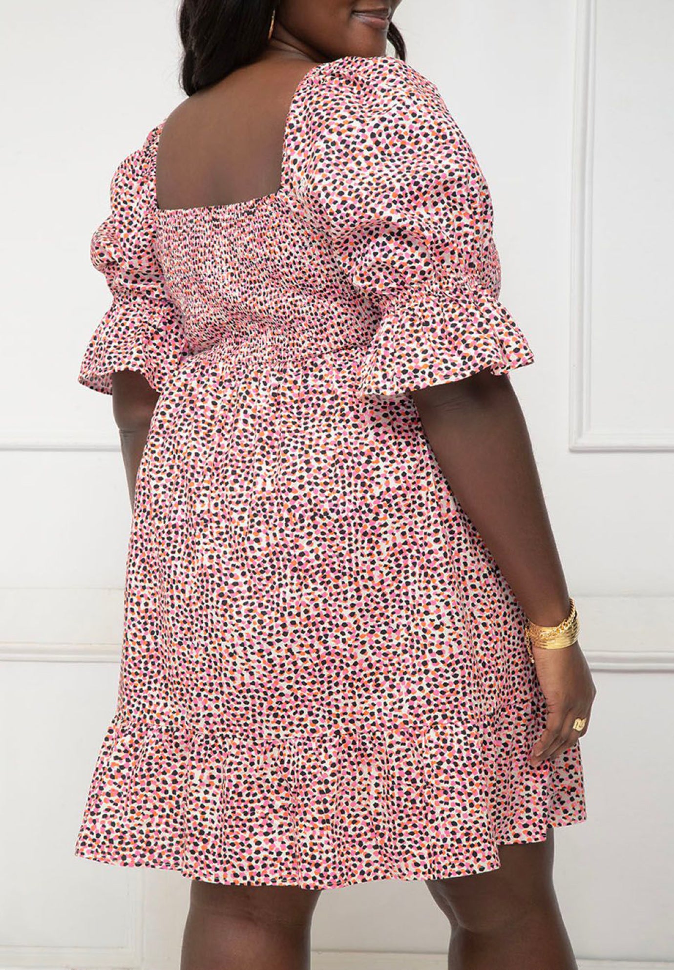 ELOQUII Elements Puff Sleeve Smocked Bodice Dress image number 2