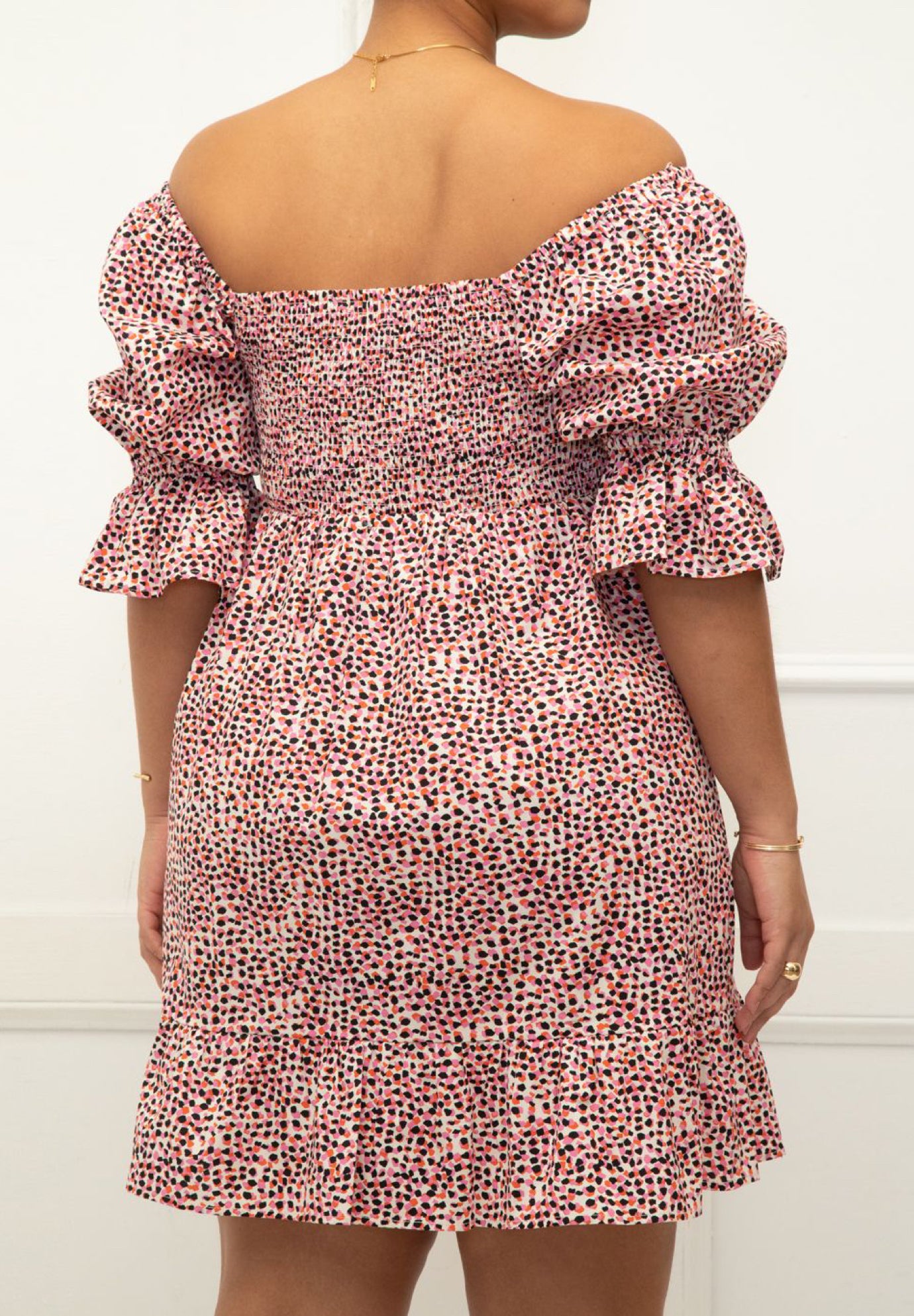 ELOQUII Elements Puff Sleeve Smocked Bodice Dress image number 3