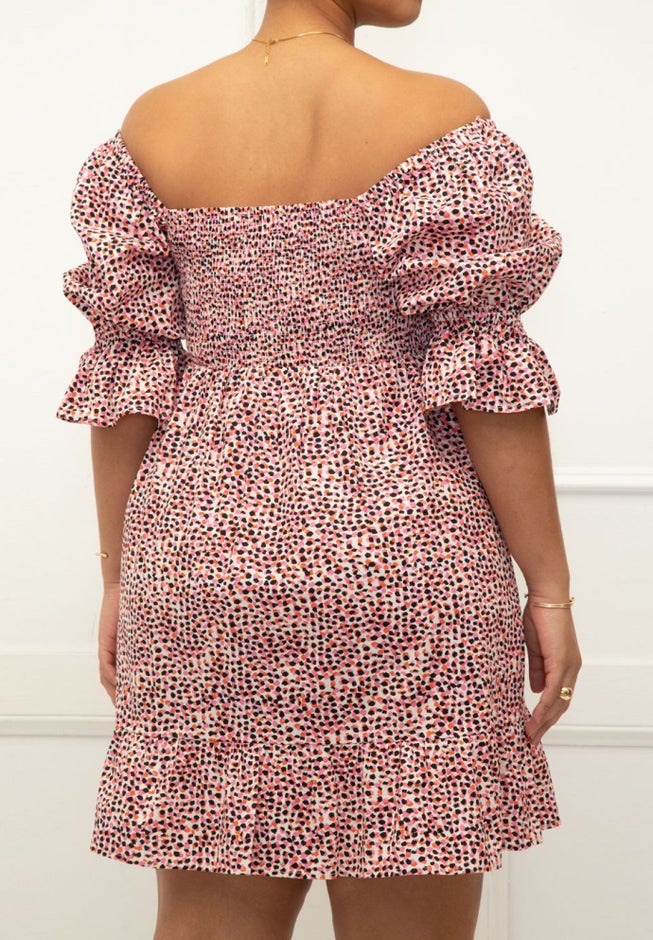 ELOQUII Elements Puff Sleeve Smocked Bodice Dress image number 3