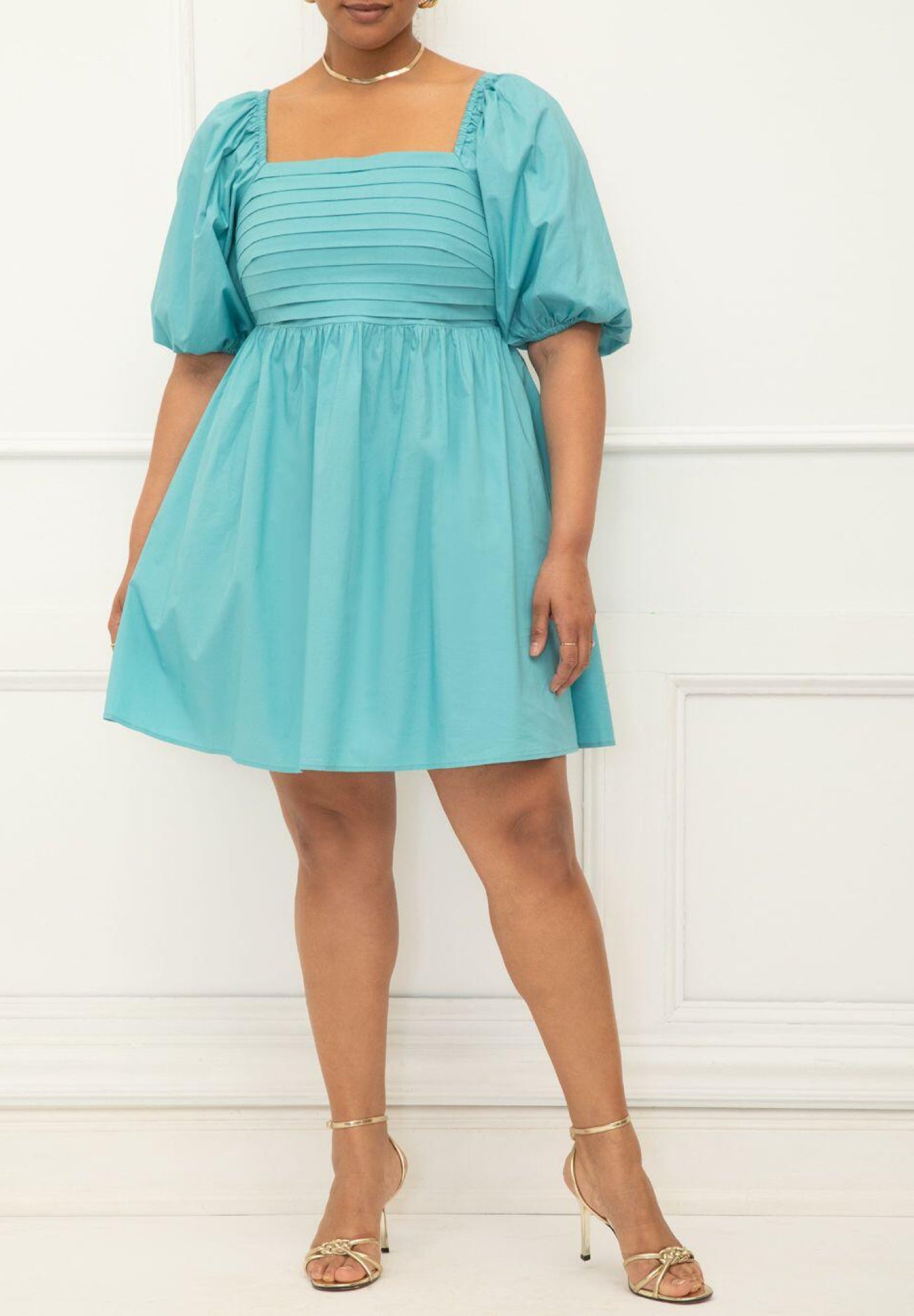 ELOQUII Elements Puff Sleeve Pleated Bodice Dress image number 0