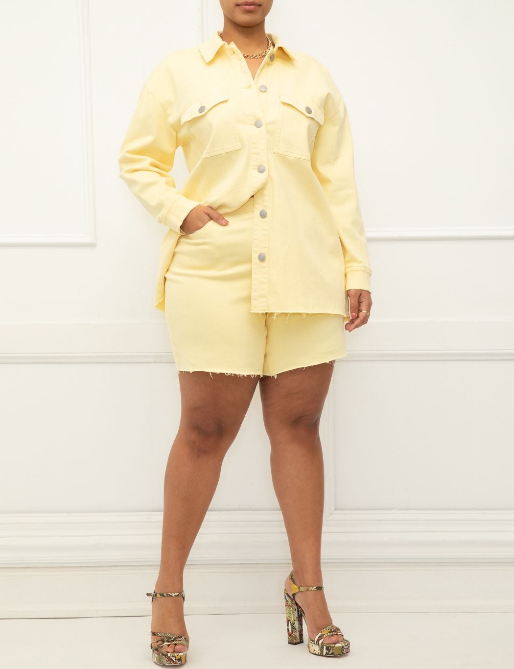 ELOQUII Elements Oversized Shacket With Unfinished Hem image number 2