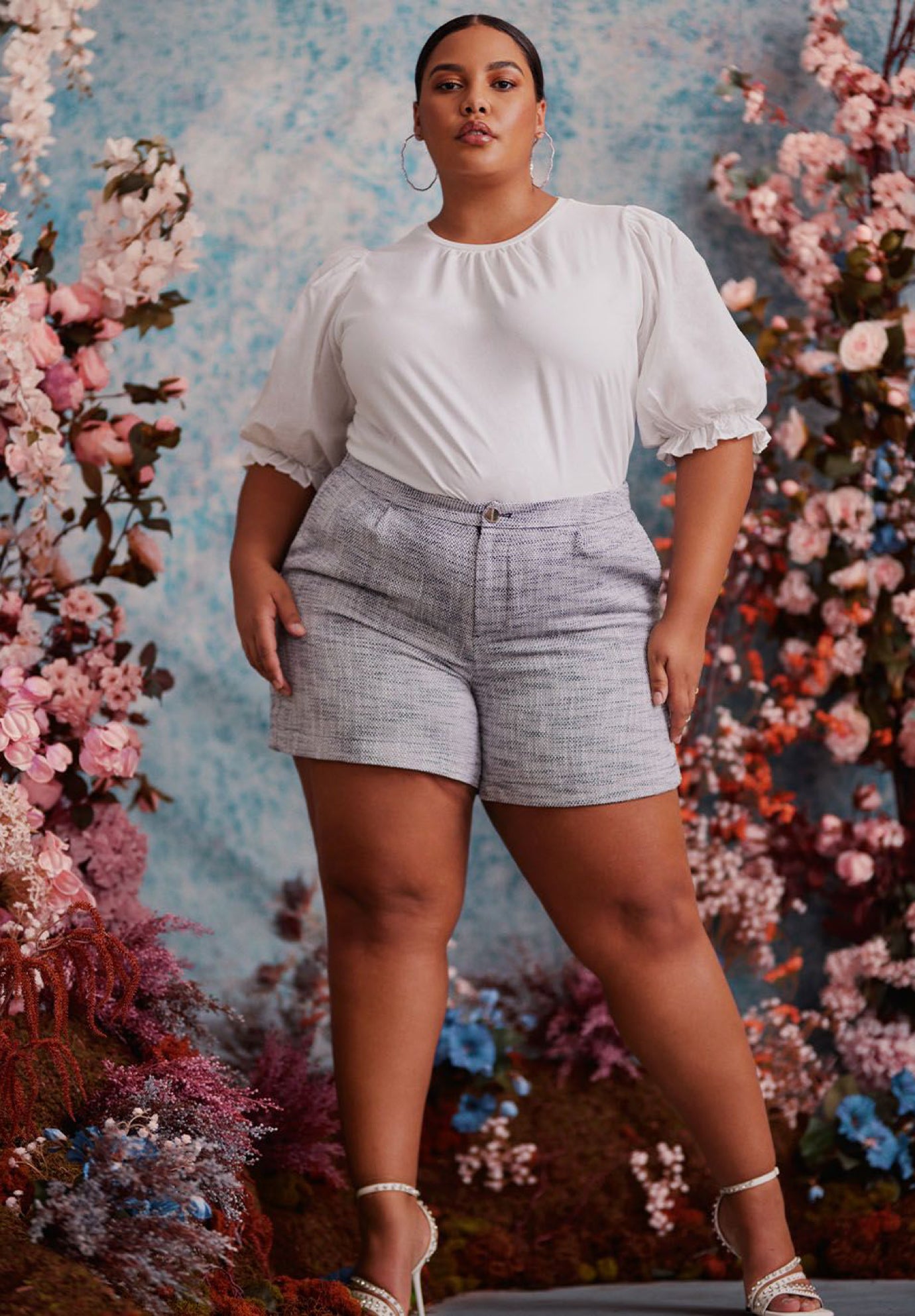 ELOQUII Elements Pleat Front Boucle Shorts image number 0