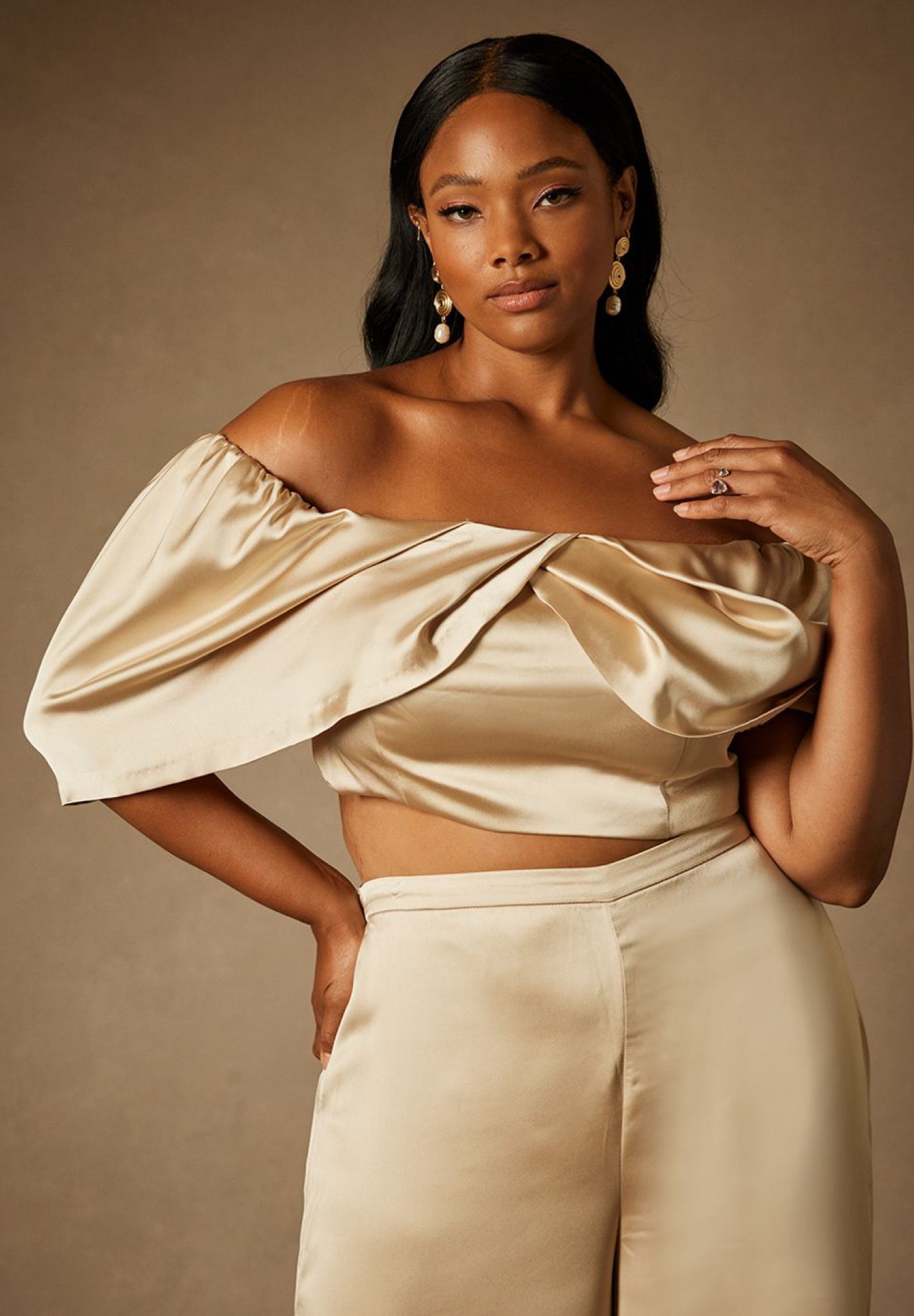 Bridal by ELOQUII Off The Shoulder Draped Bustier Top image number 0