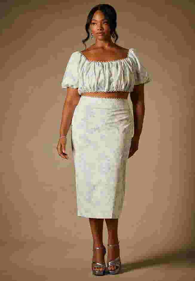 Bridal by ELOQUII Printed Pencil Skirt image number 0