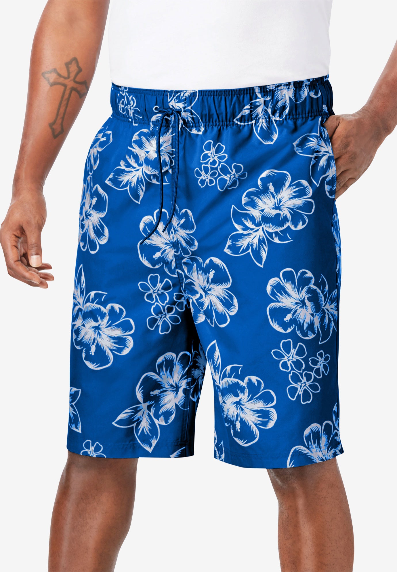 Hibiscus Print 8" Swim Trunks image number 0