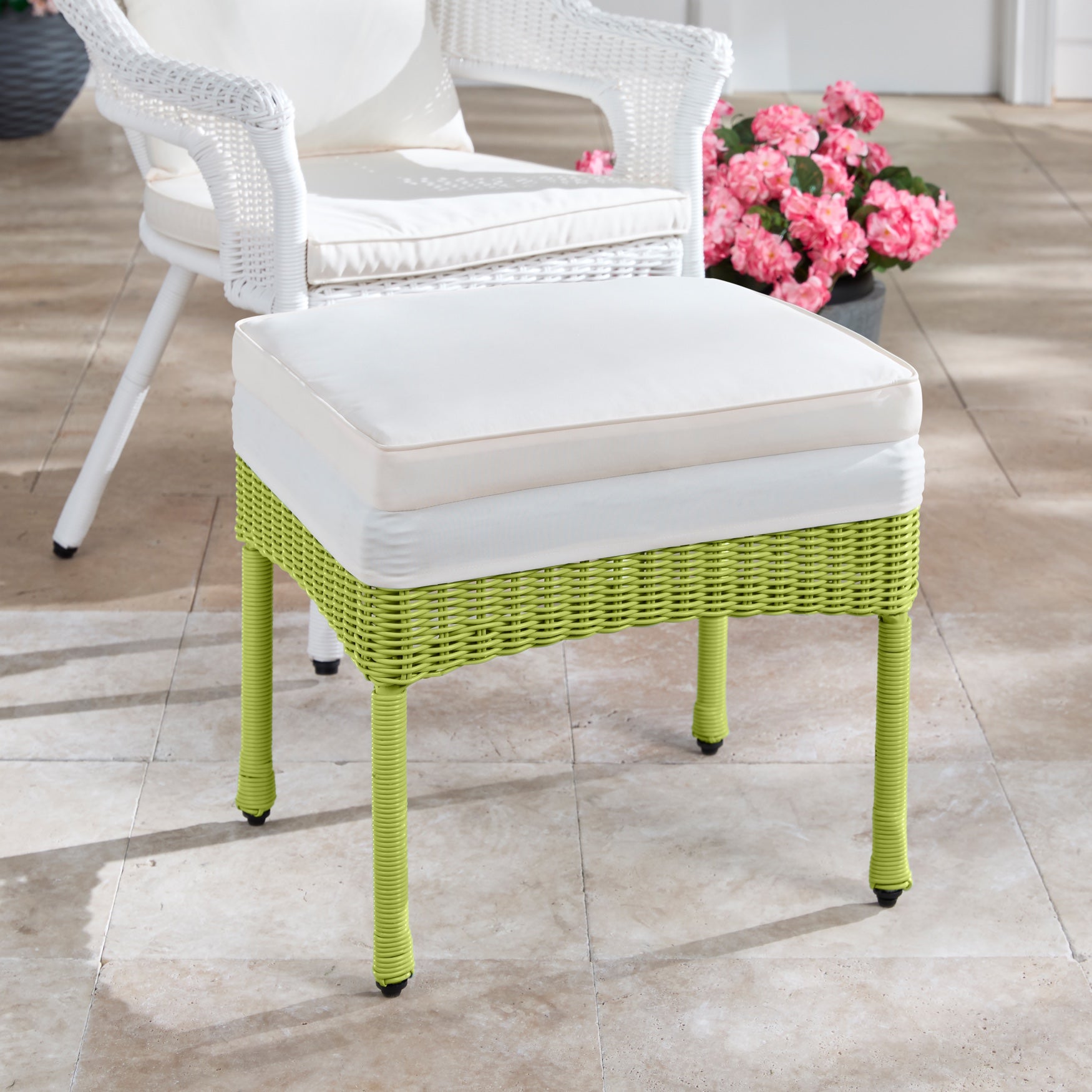 Roma All-Weather Resin Wicker Ottoman with Cushion image number 0