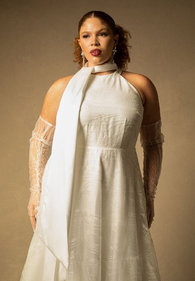 Bridal by ELOQUII Halter Glitter Gown image number 1