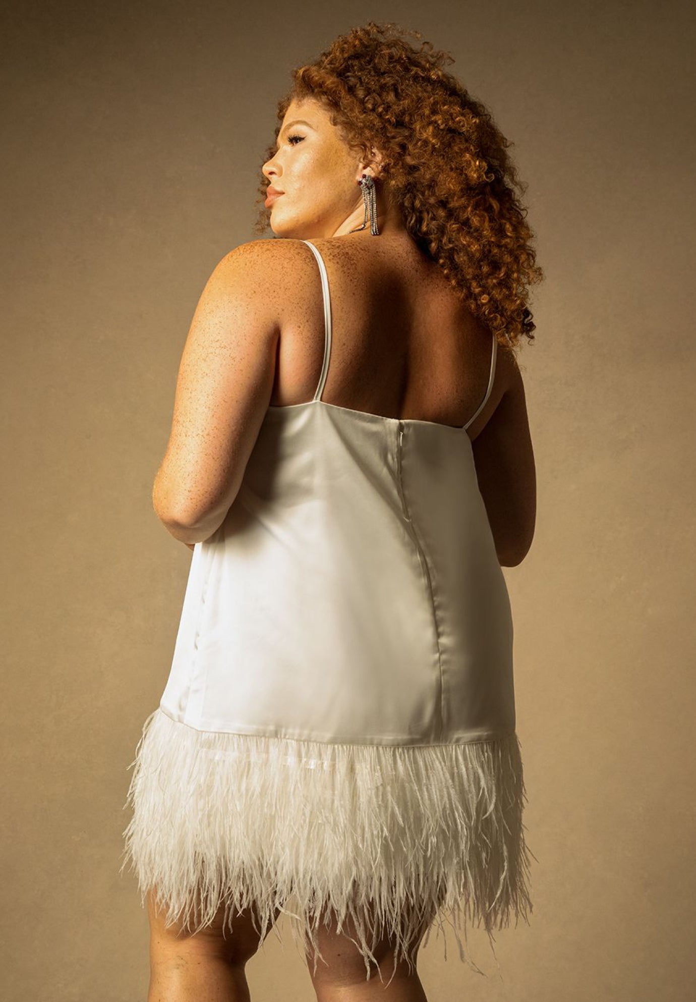 Bridal by ELOQUII Feather Hem Slip Dress image number 2