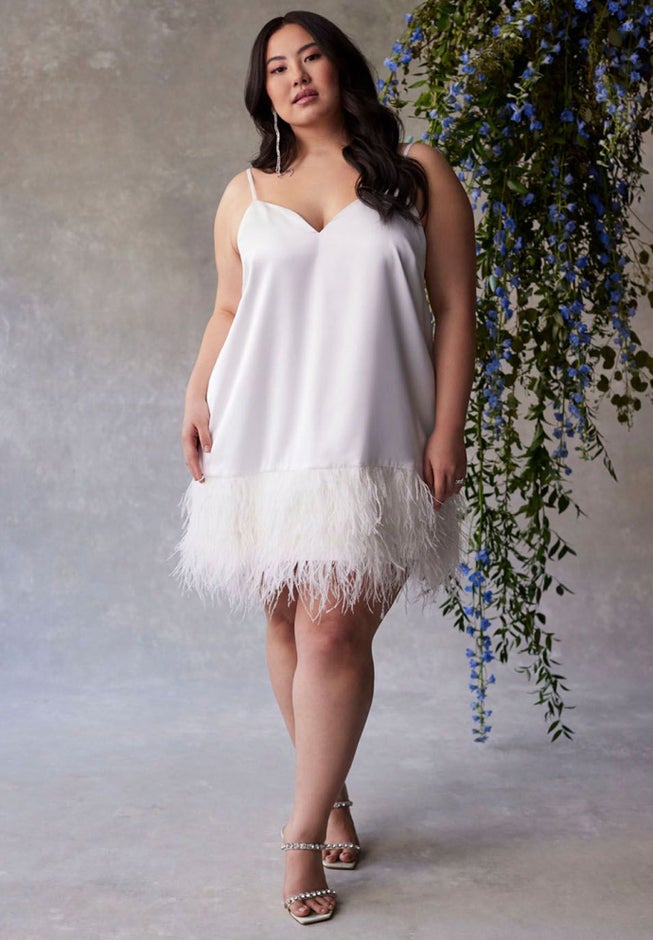 Bridal by ELOQUII Feather Hem Slip Dress image number 3