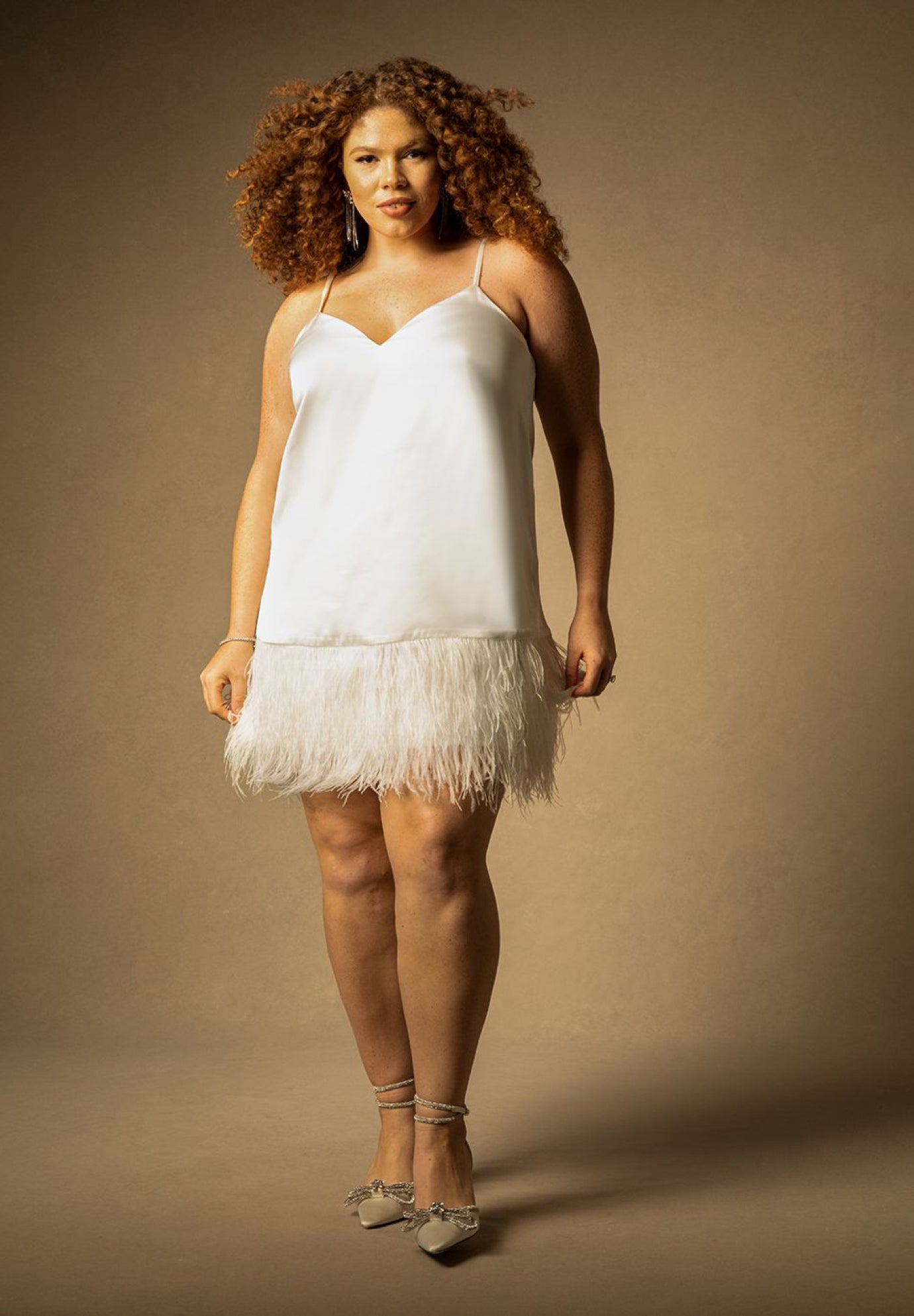 Bridal by ELOQUII Feather Hem Slip Dress image number 0