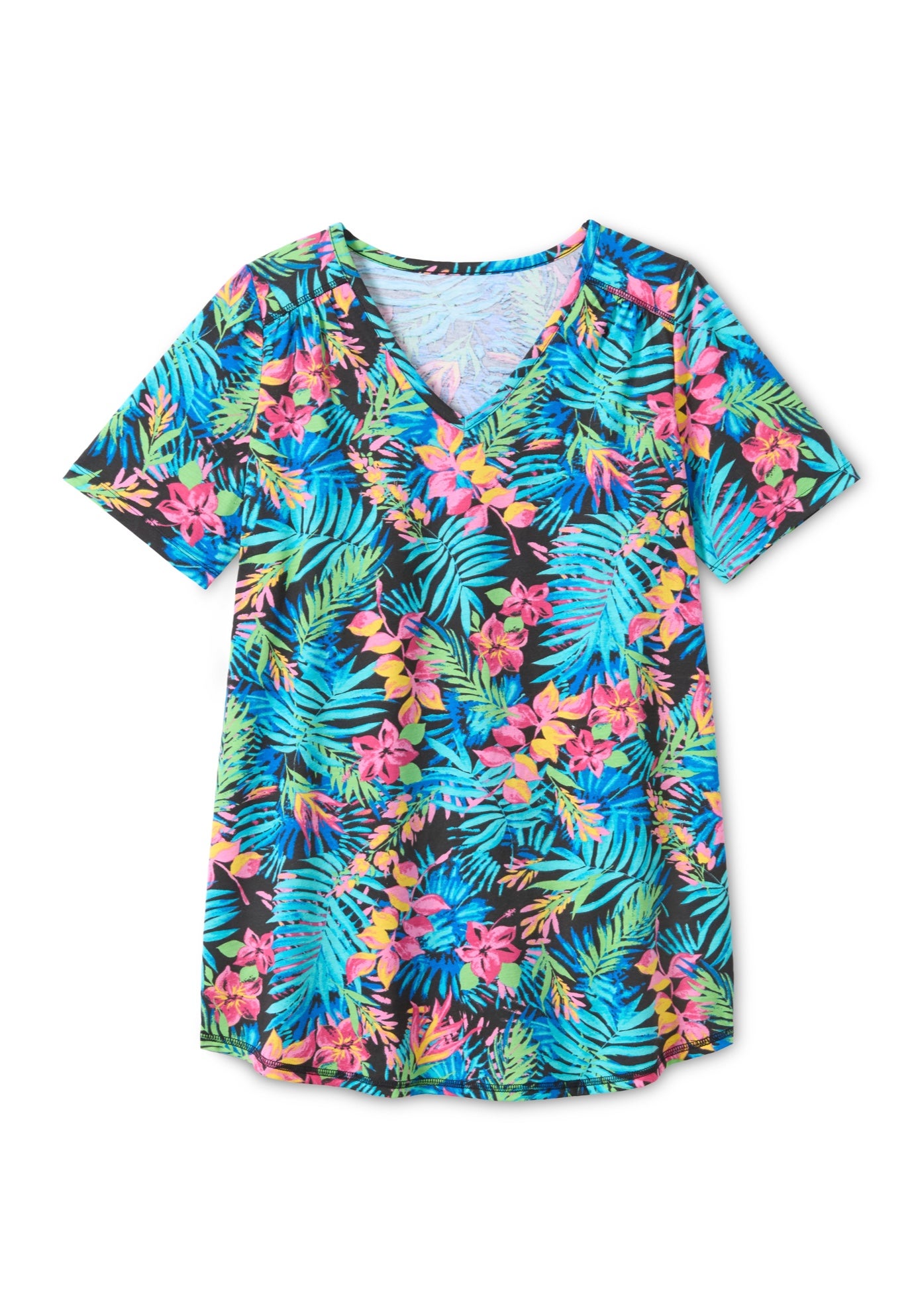 Short-Sleeve V-Neck Shirred Tee image number 4