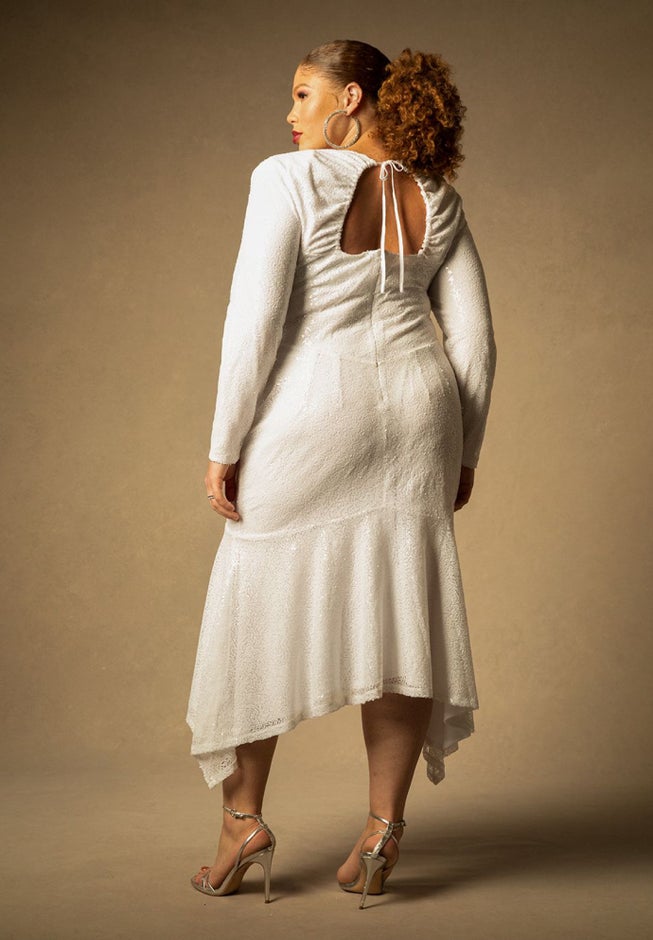 Bridal by ELOQUII Sequin Handkerchief Hem Dress image number 2