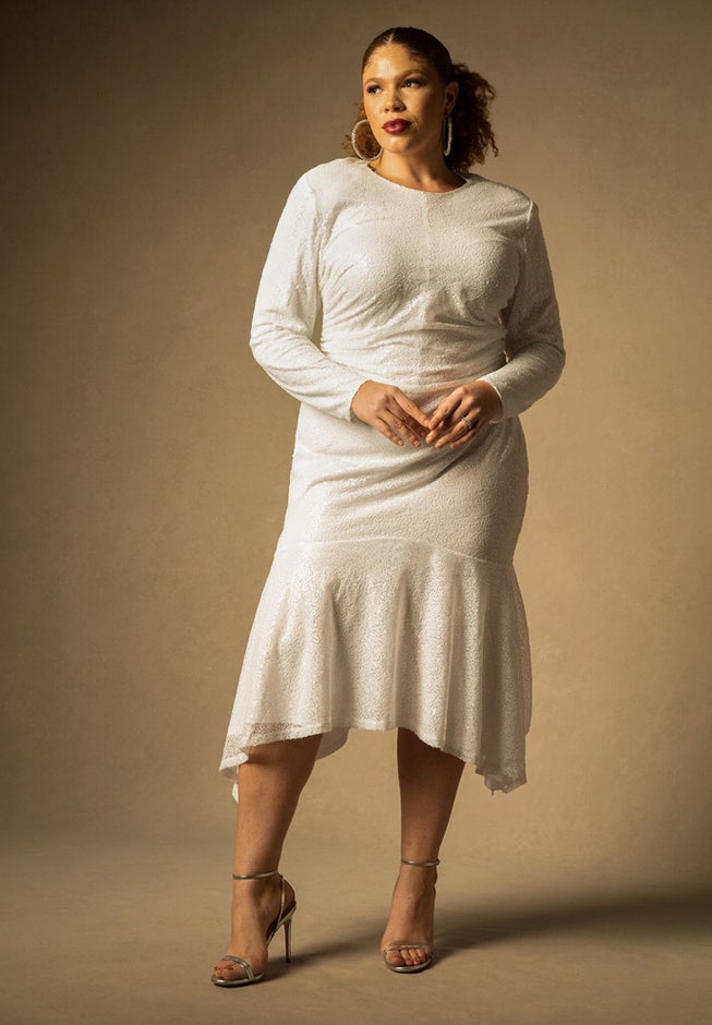 Bridal by ELOQUII Sequin Handkerchief Hem Dress image number 0