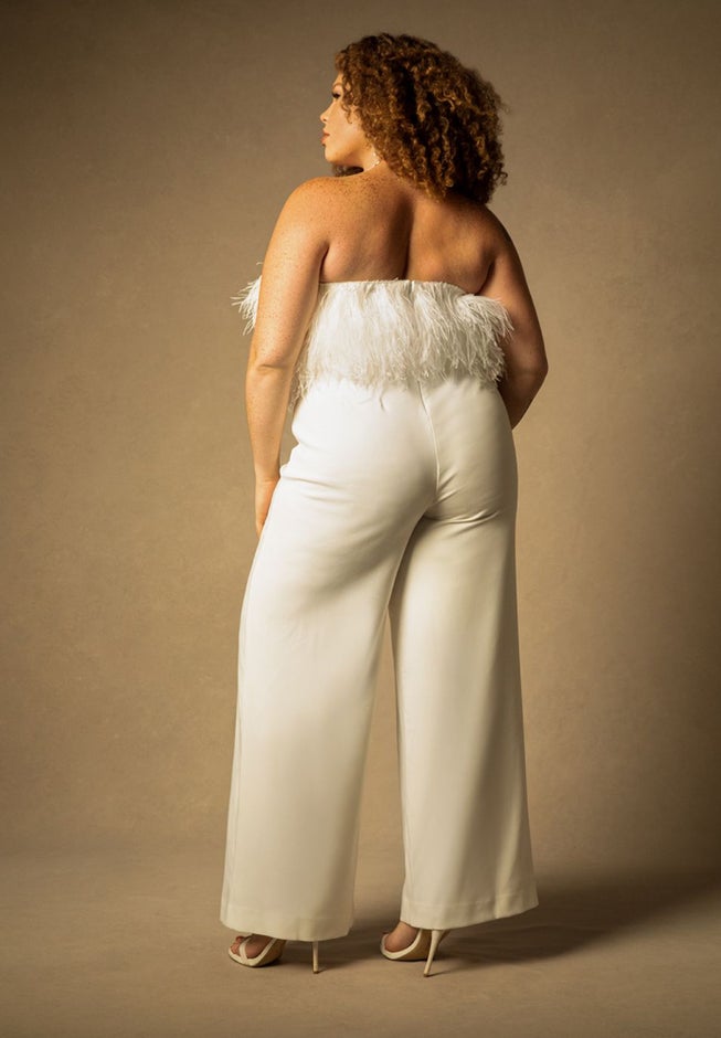 Bridal by ELOQUII Feather Bodice Jumpsuit image number 2