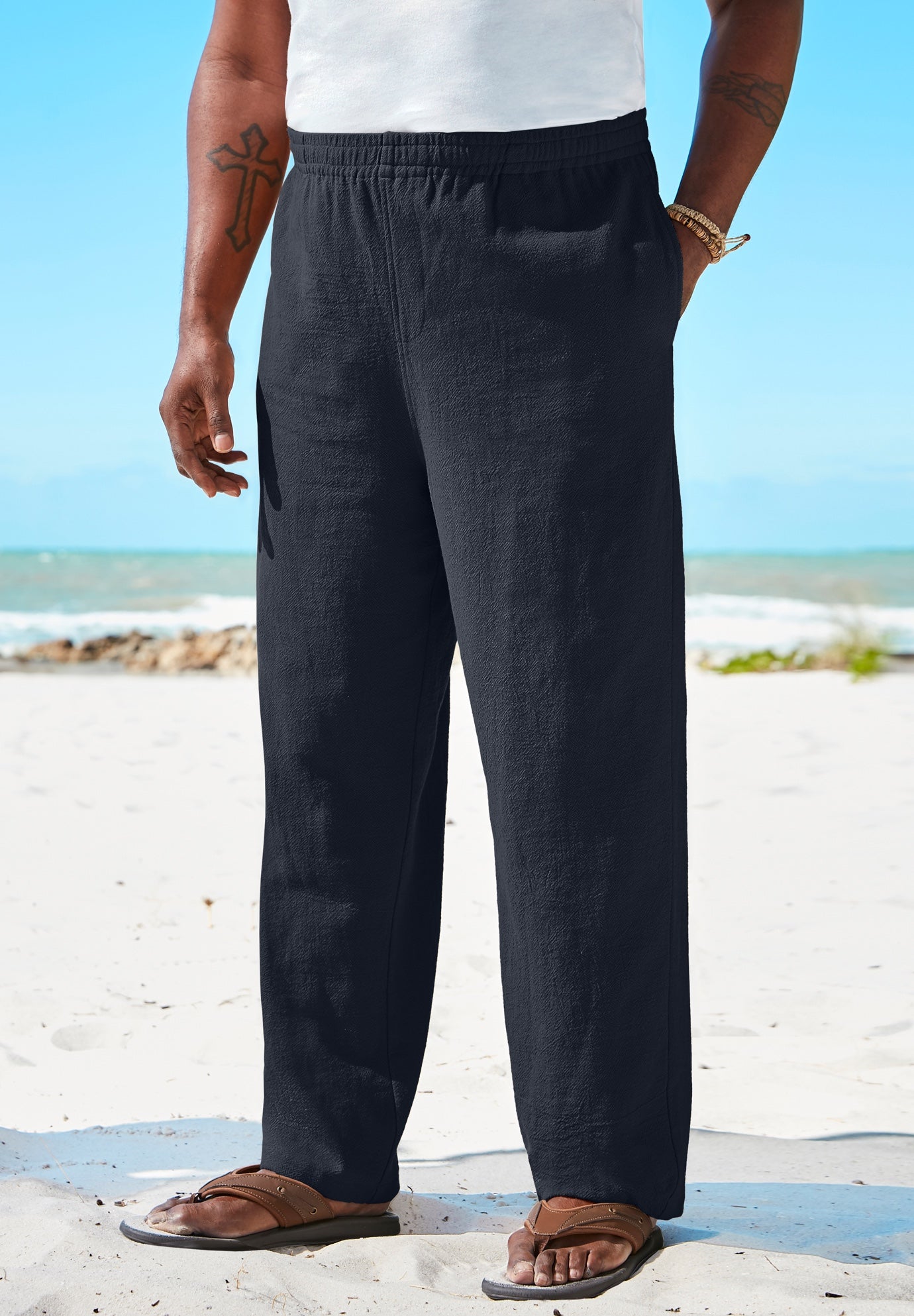 Elastic Waist Gauze Cotton Pants image number 0