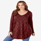Plus Size Knit Thermal V Neck Swing Tunic &ndash; Long Sleeve image number null