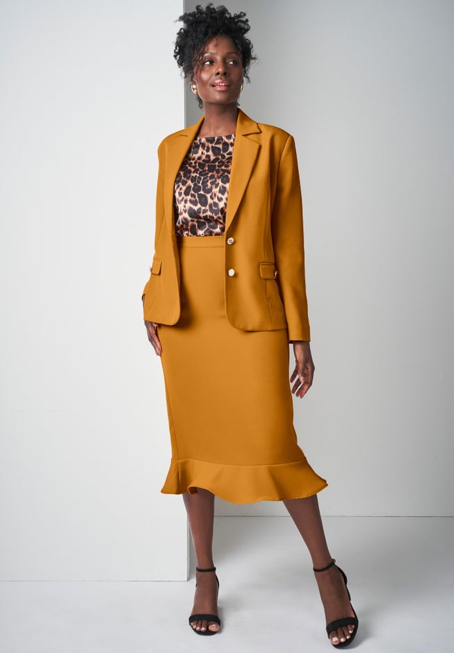 2-Piece Stretch Crepe Peplum Skirt Suit image number 0