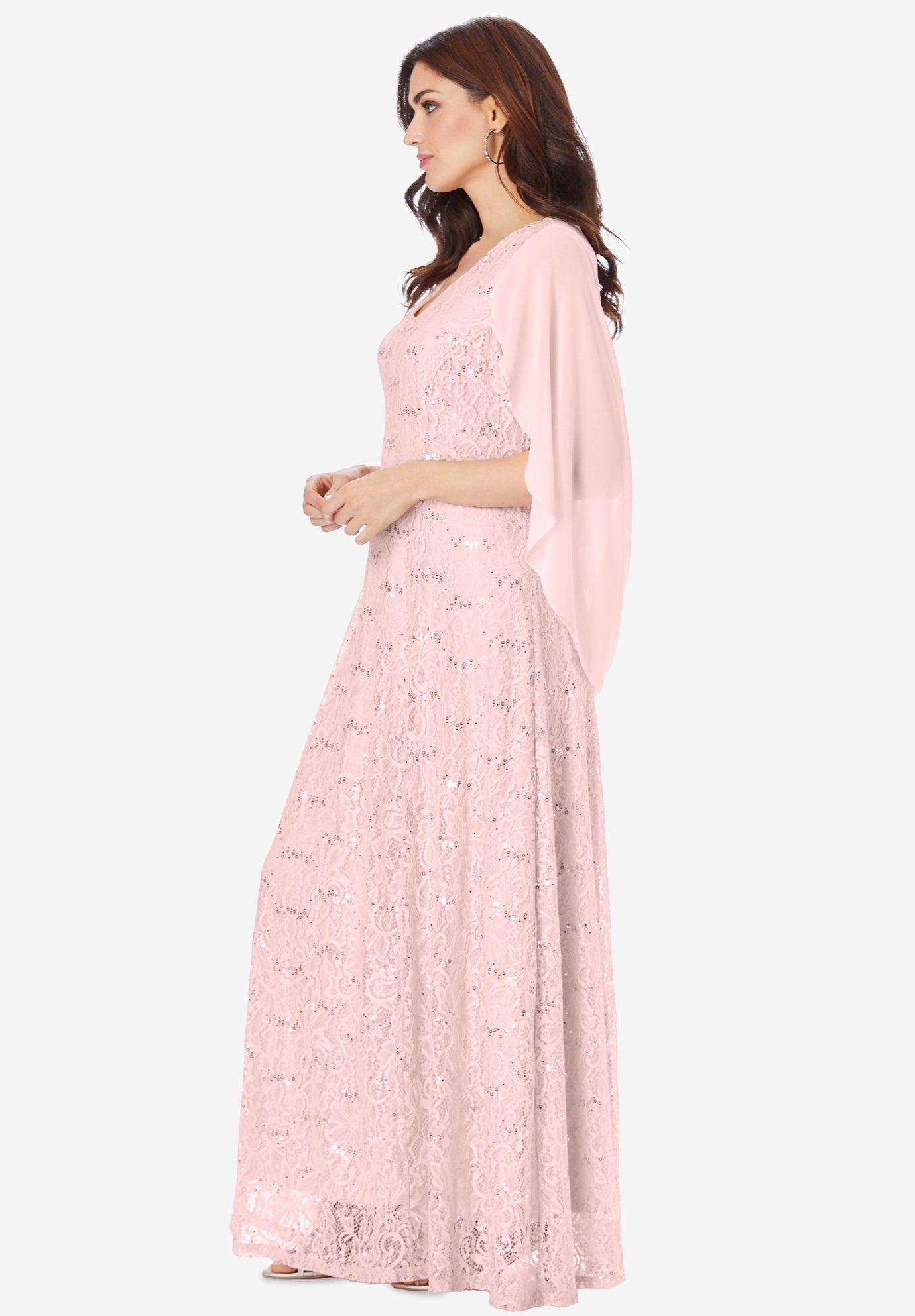 Plus-Size Allover Lace Gown with Capelet image number 2