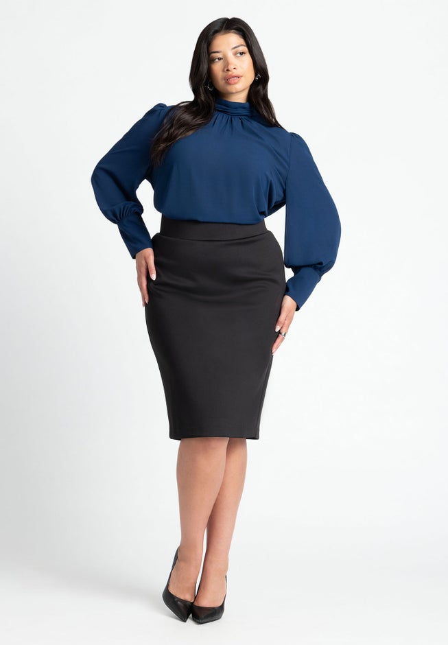 Shirred Mock Neck Blouse image number null