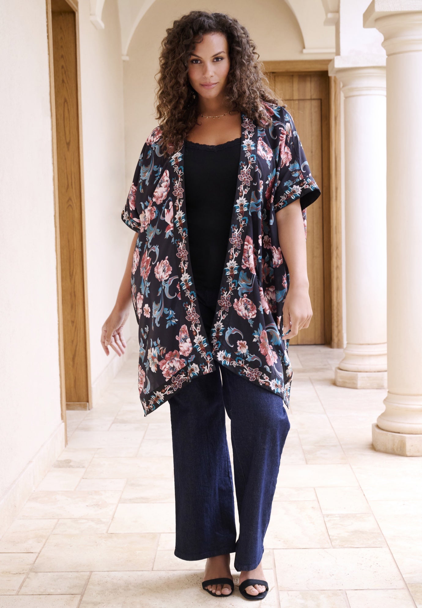 Plus Size Drape Embroidered Kimono image number 0