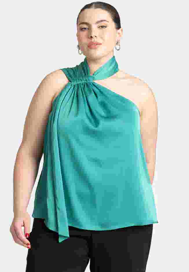 Draped Neckline Blouse With Ties image number 1