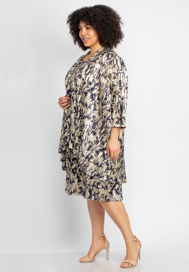 2-Piece Foil Print Jacket Dress Set image number 2