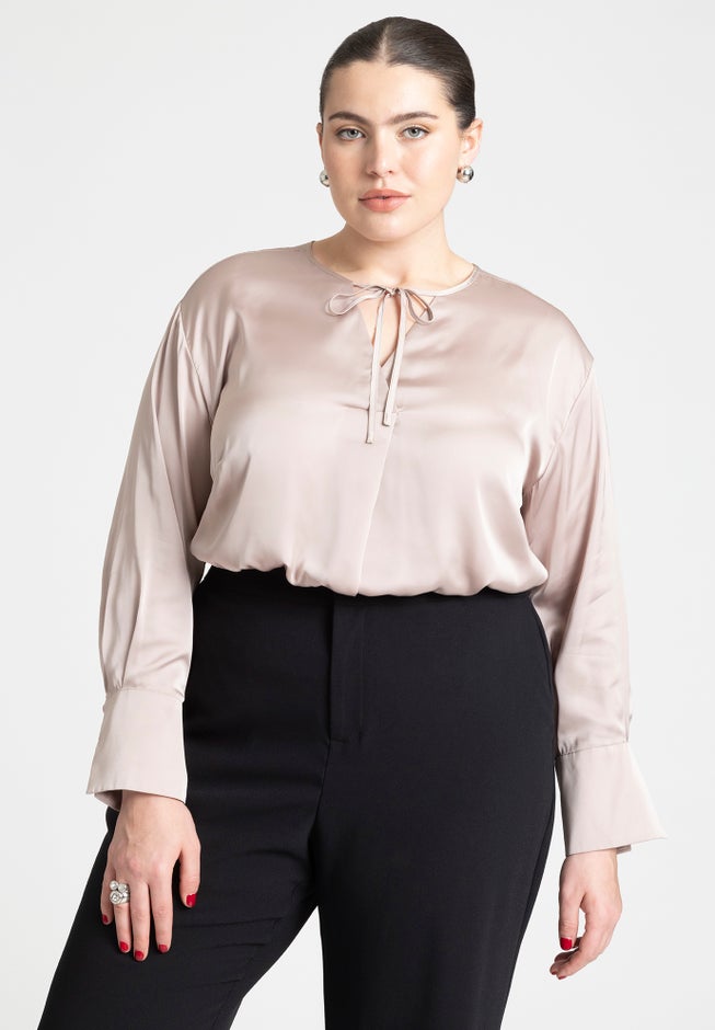 Tie Neckline Satin Blouse image number null