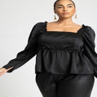 Ruffle Detail Satin Peplum Top image number null